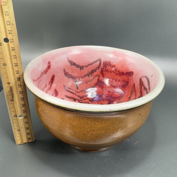 Vintage 1980s Hand Made Stoneware Pottery Footed Dish Bowl Artist Signed Heavy - Picture 3 of 16